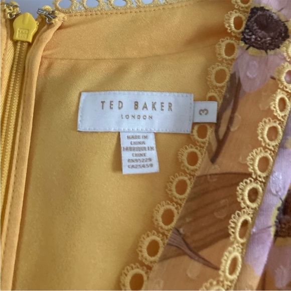 Ted Baker Mustard Floral Maxi dress Size 3 - Picture 6 of 9